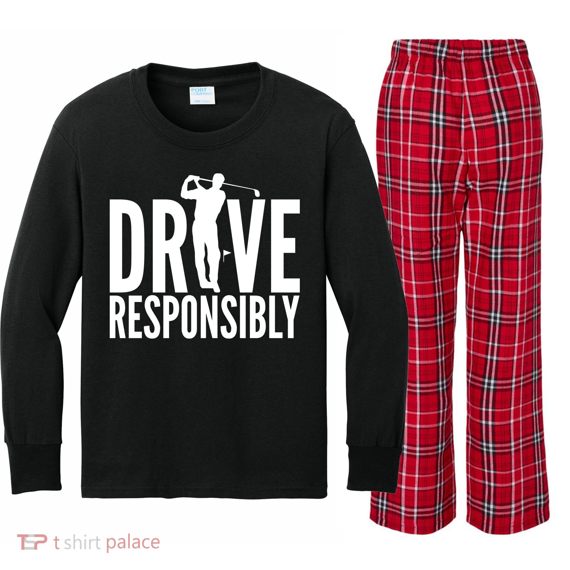 Drive Responsibly Golf Driver Kids Long Sleeve Plaid Pajama Set