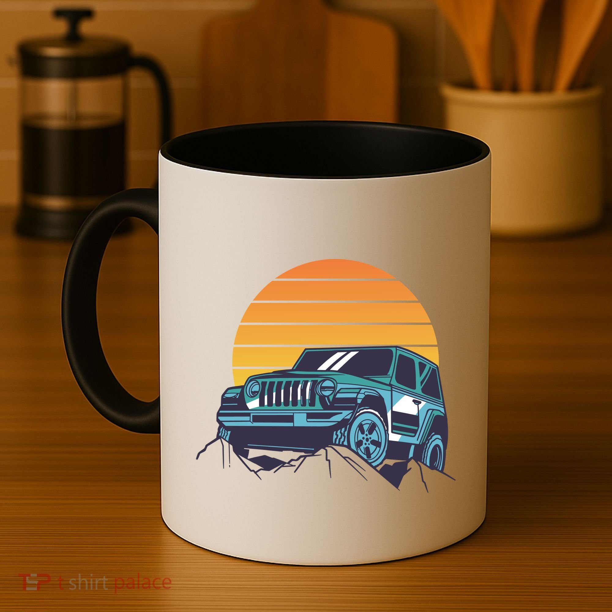 Driving In Sunset Retro Coffee Mug