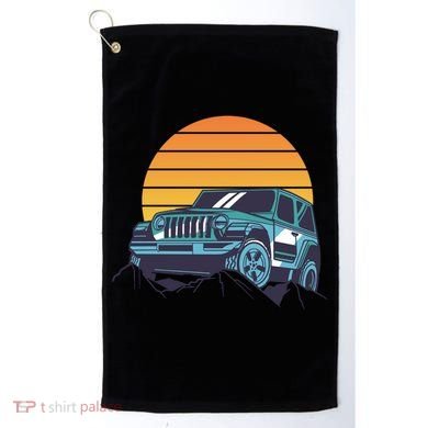 Driving In Sunset Retro Golf Towel