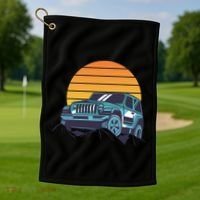 Driving In Sunset Retro Golf Towel thumb 1