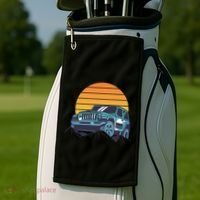 Driving In Sunset Retro Golf Towel thumb 2