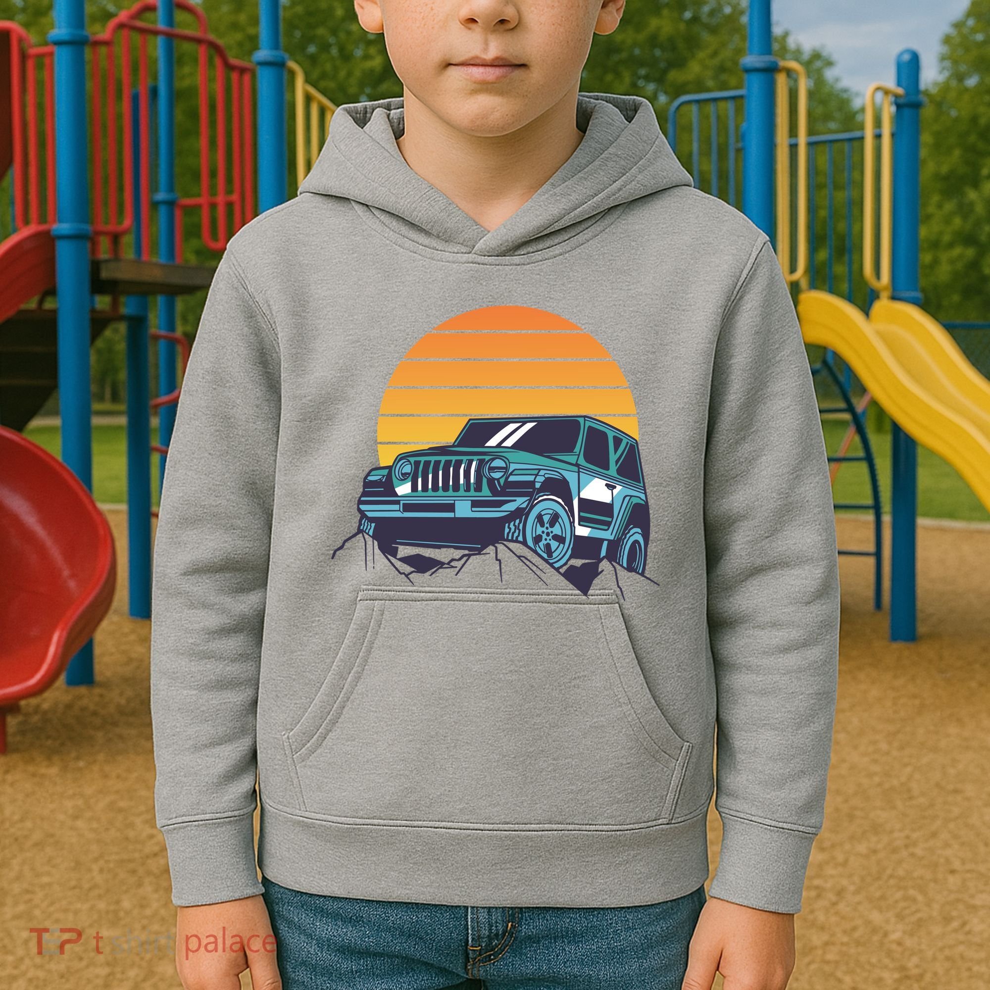 Driving In Sunset Retro Kids Hoodie