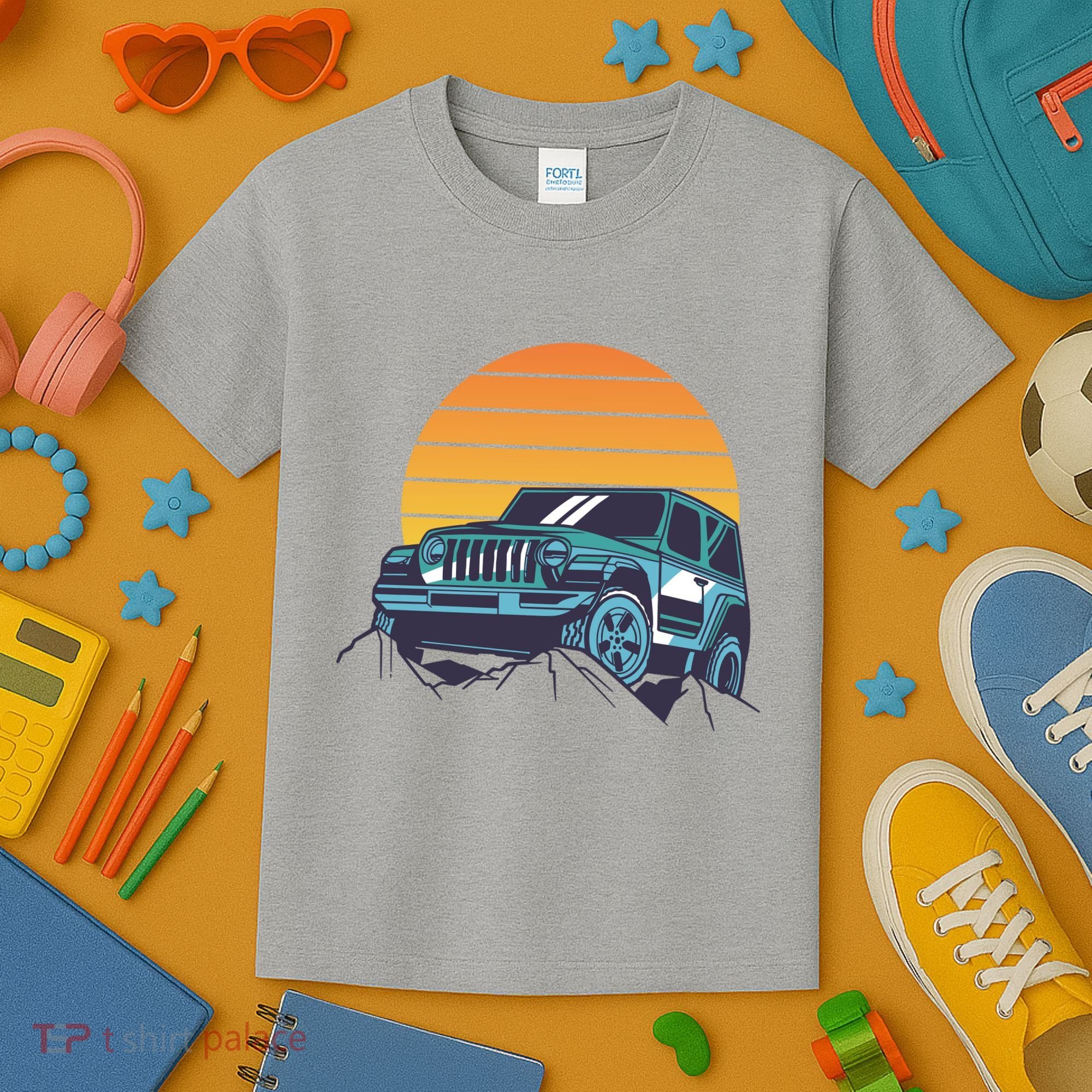 Driving In Sunset Retro Kids T-Shirt