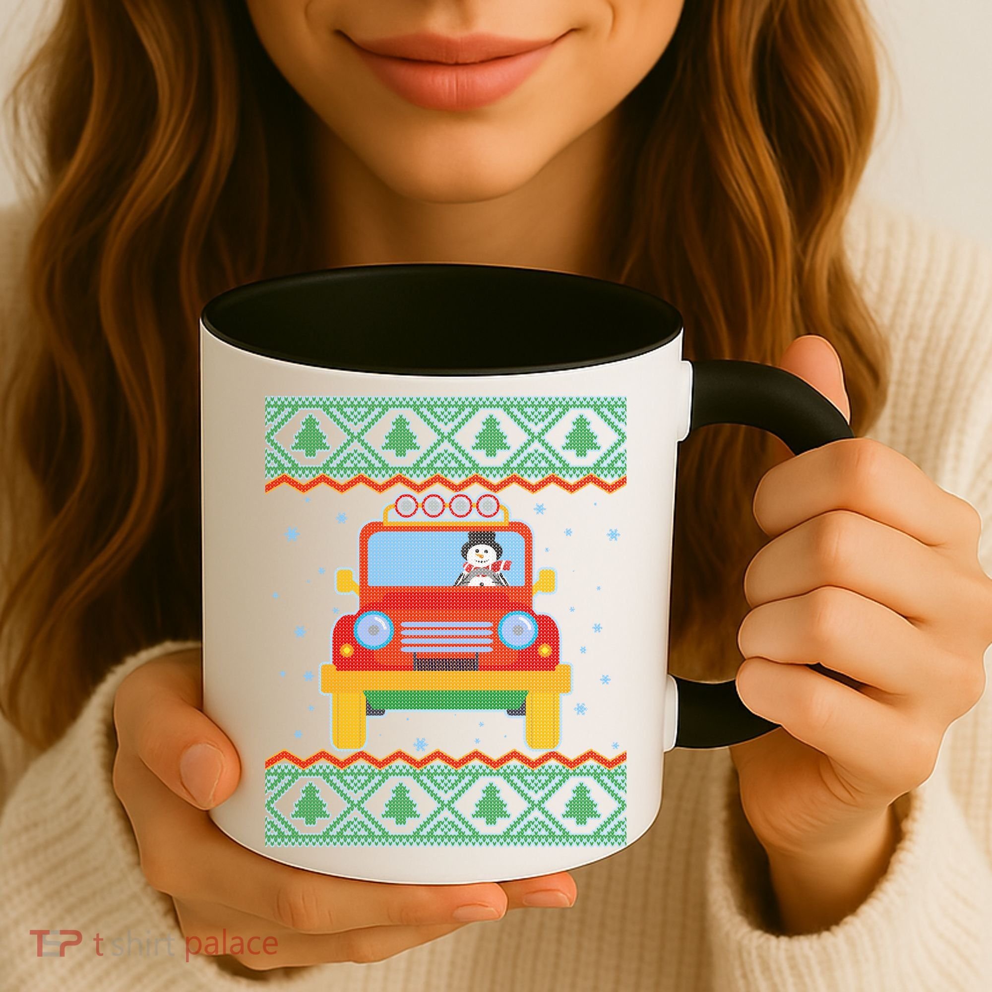 Driving Snowman Truck Ugly Christmas Sweater Coffee Mug