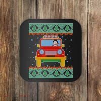 Driving Snowman Truck Ugly Christmas Sweater Coaster thumb 0
