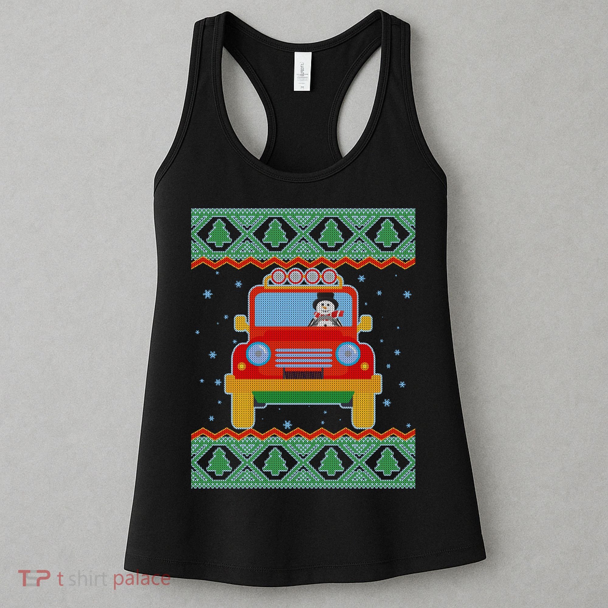 Driving Snowman Truck Ugly Christmas Sweater Women's Tank Top