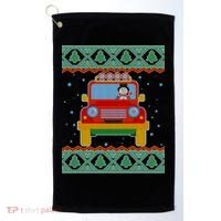 Driving Snowman Truck Ugly Christmas Sweater Golf Towel thumb 0