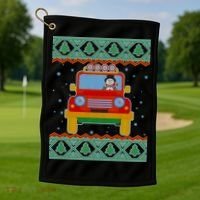 Driving Snowman Truck Ugly Christmas Sweater Golf Towel thumb 1