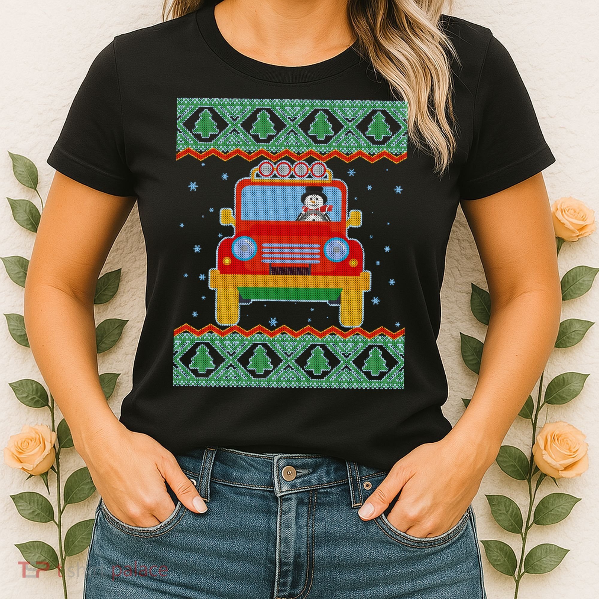 Driving Snowman Truck Ugly Christmas Sweater Women's T-Shirt