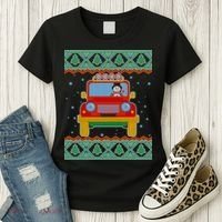 Driving Snowman Truck Ugly Christmas Sweater Women's T-Shirt thumb 3