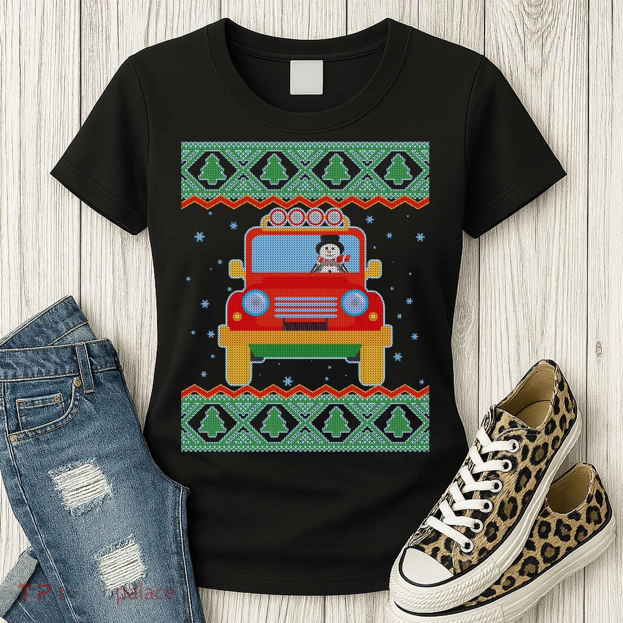 Driving Snowman Truck Ugly Christmas Sweater Women's T-Shirt