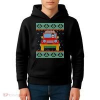 Driving Snowman Truck Ugly Christmas Sweater Kids Hoodie thumb 4
