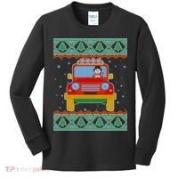 Driving Snowman Truck Ugly Christmas Sweater Kids Long Sleeve Shirt thumb 0