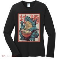 Dinosaur Ramen Japanese Art Graphic Kawaii Monster Anime Women's Long Sleeve Shirt thumb 0