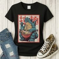 Dinosaur Ramen Japanese Art Graphic Kawaii Monster Anime Women's T-Shirt thumb 3