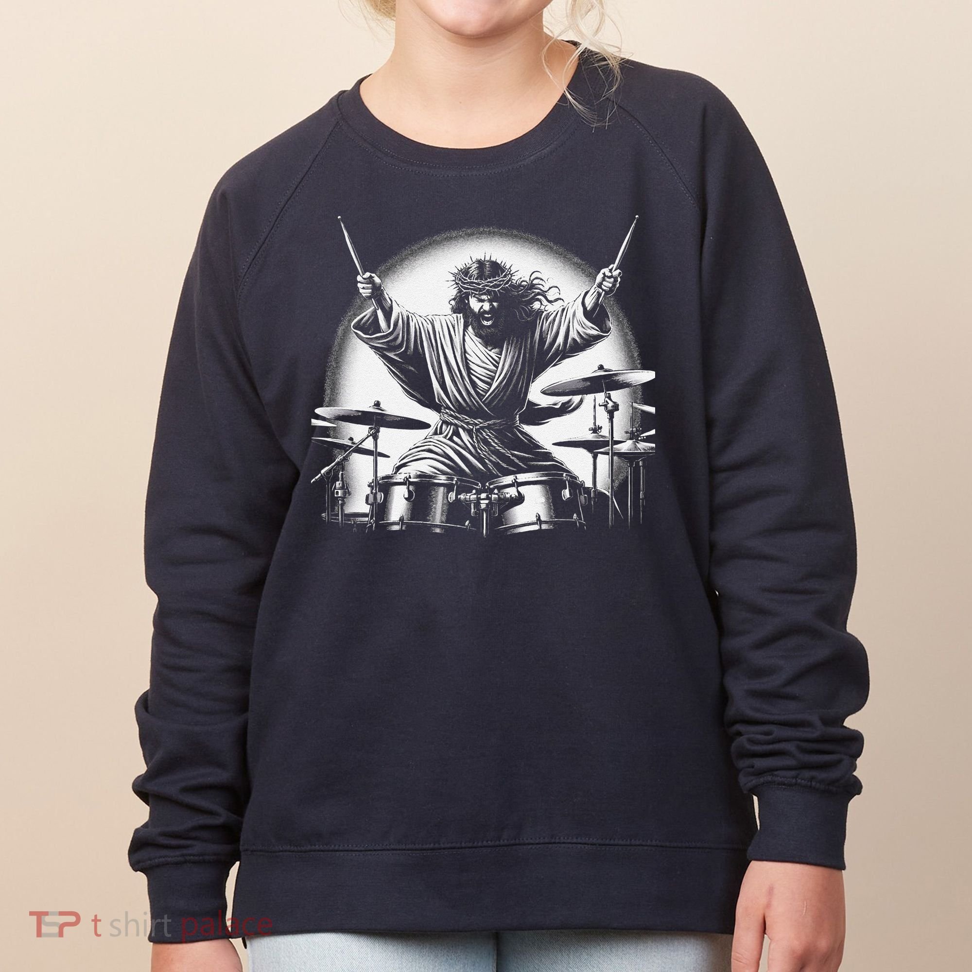 Drummer Rock Jesus Drumming Women's Sweatshirt