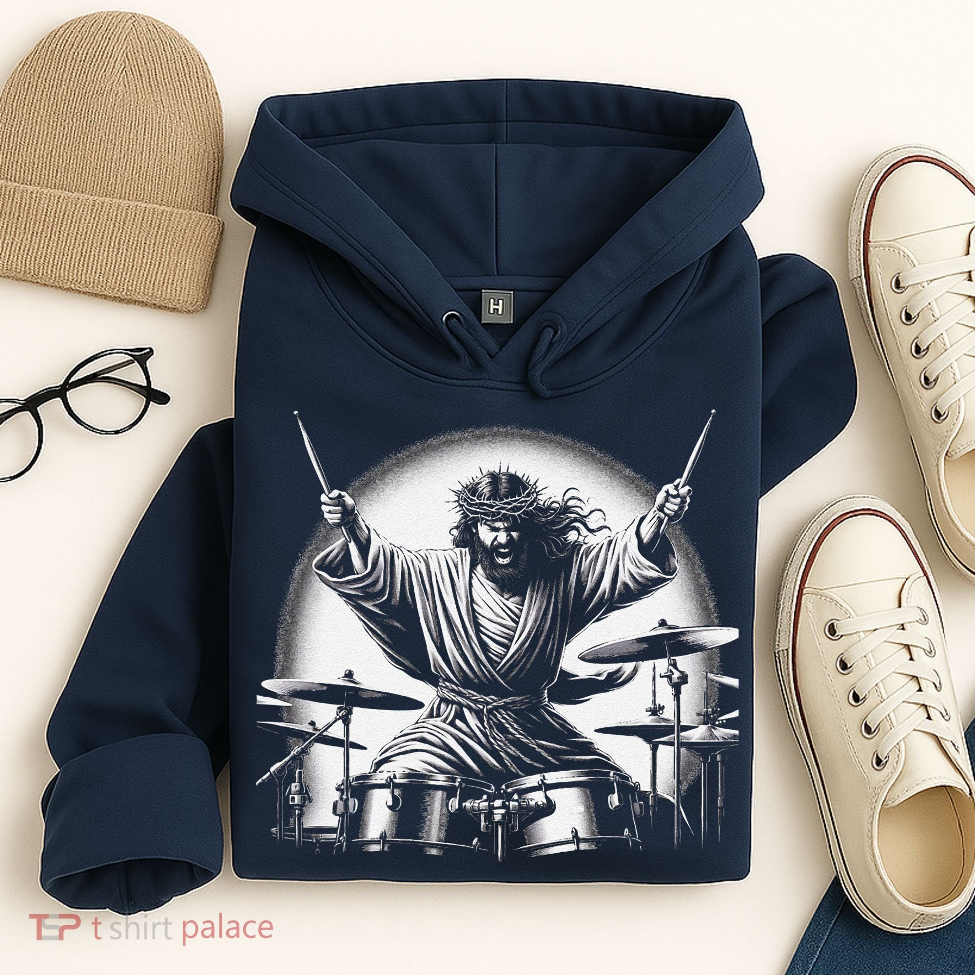 Drummer Rock Jesus Drumming Hoodie