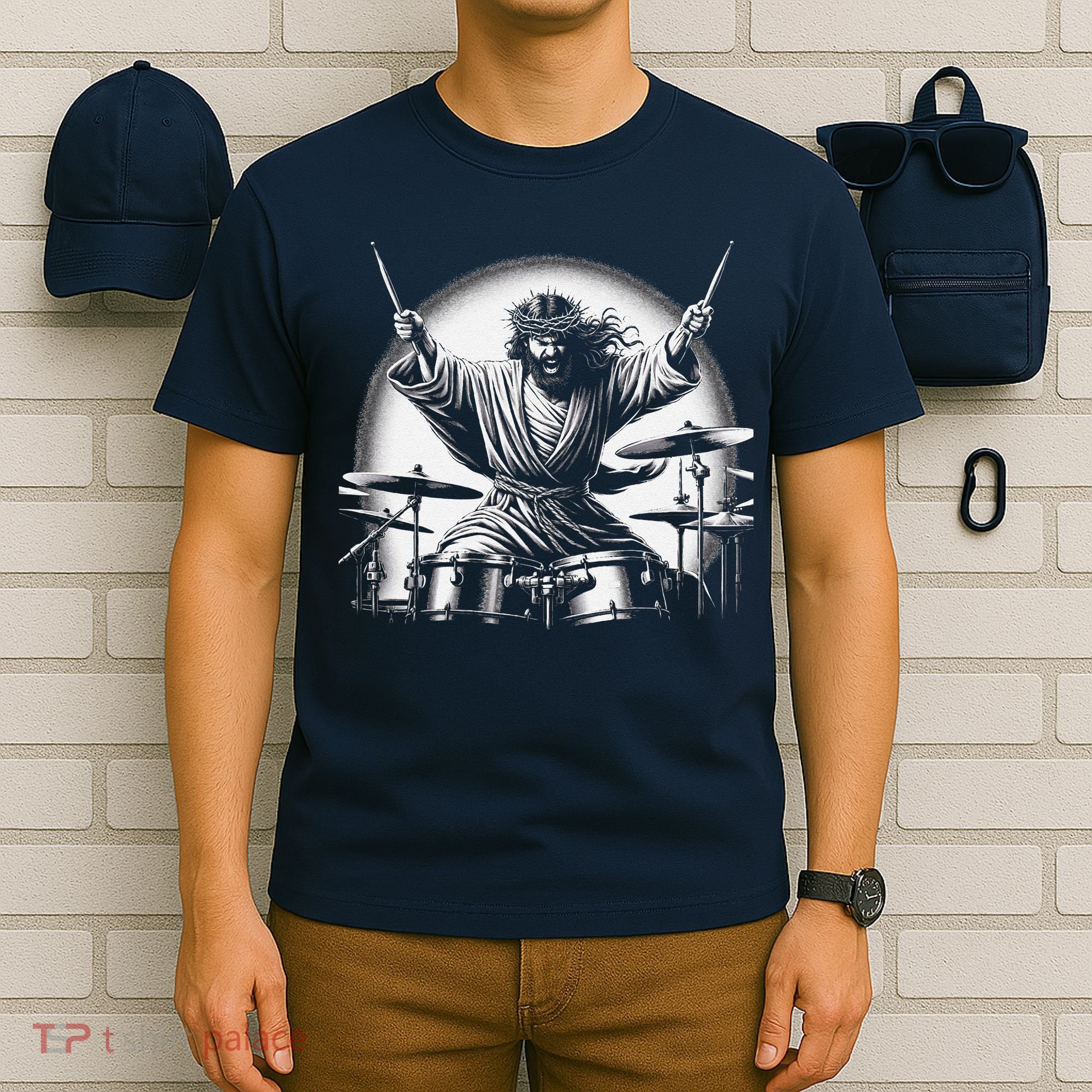 Drummer Rock Jesus Drumming T-Shirt