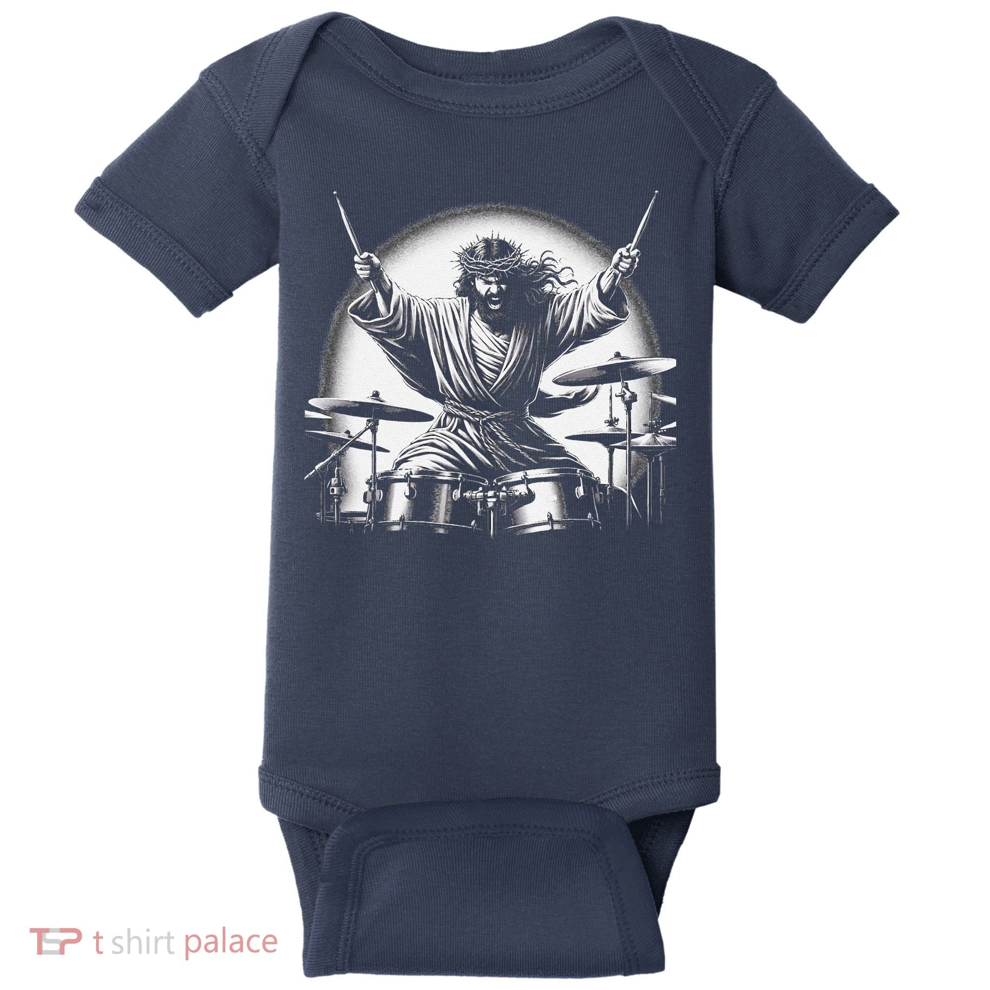 Drummer Rock Jesus Drumming Baby Bodysuit