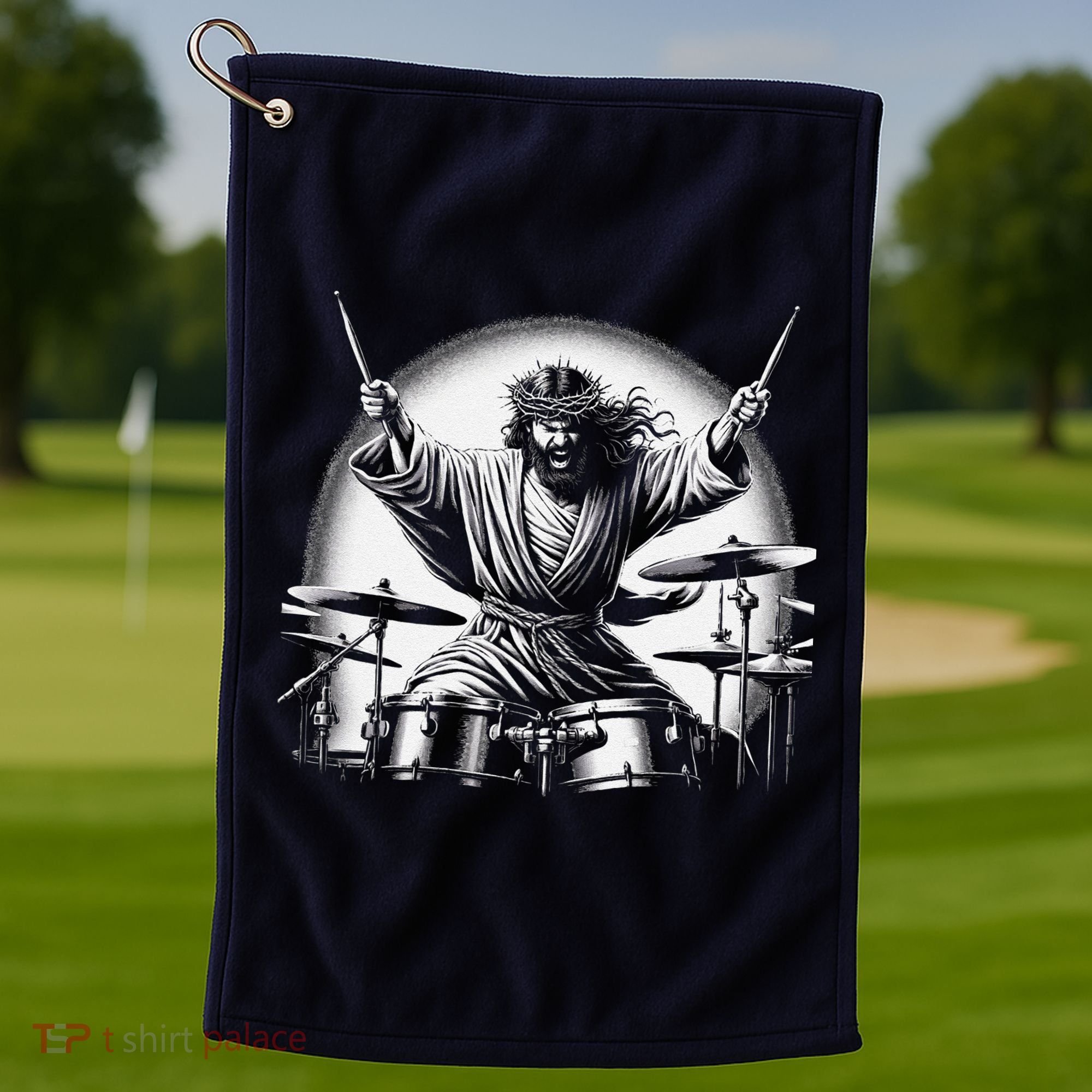 Drummer Rock Jesus Drumming Golf Towel