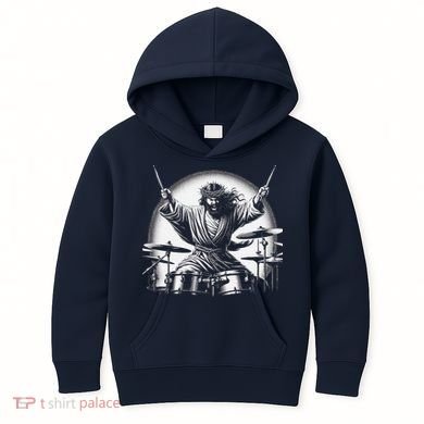 Drummer Rock Jesus Drumming Kids Hoodie