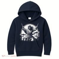 Drummer Rock Jesus Drumming Kids Hoodie thumb 0