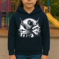 Drummer Rock Jesus Drumming Kids Hoodie thumb 3