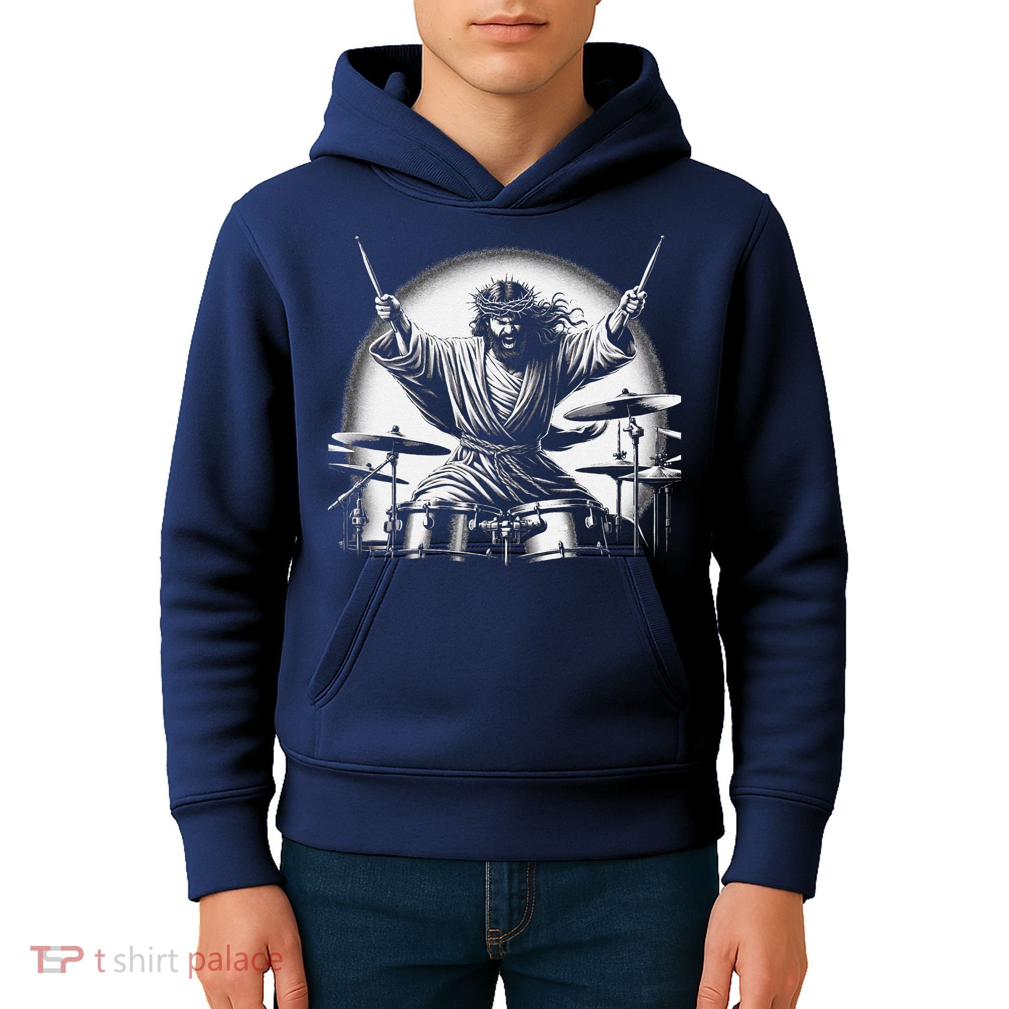 Drummer Rock Jesus Drumming Kids Hoodie