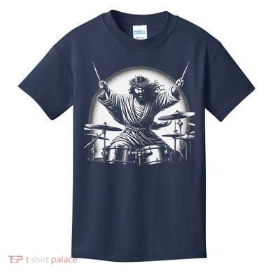 Drummer Rock Jesus Drumming Kids T-Shirt