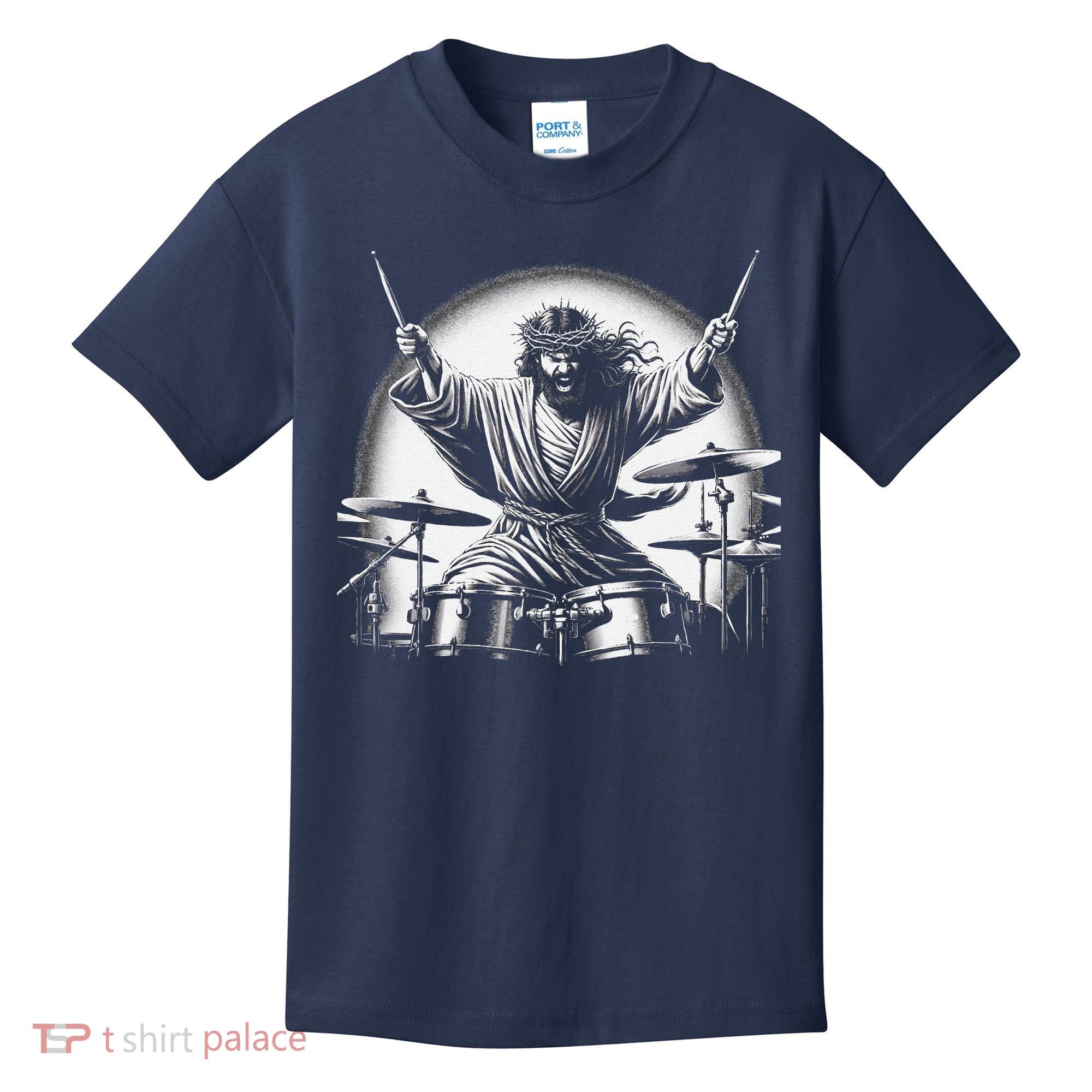 Drummer Rock Jesus Drumming Kids T-Shirt