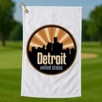 Detroit Record Label Skyline Symbol Golf Towel thumb 1