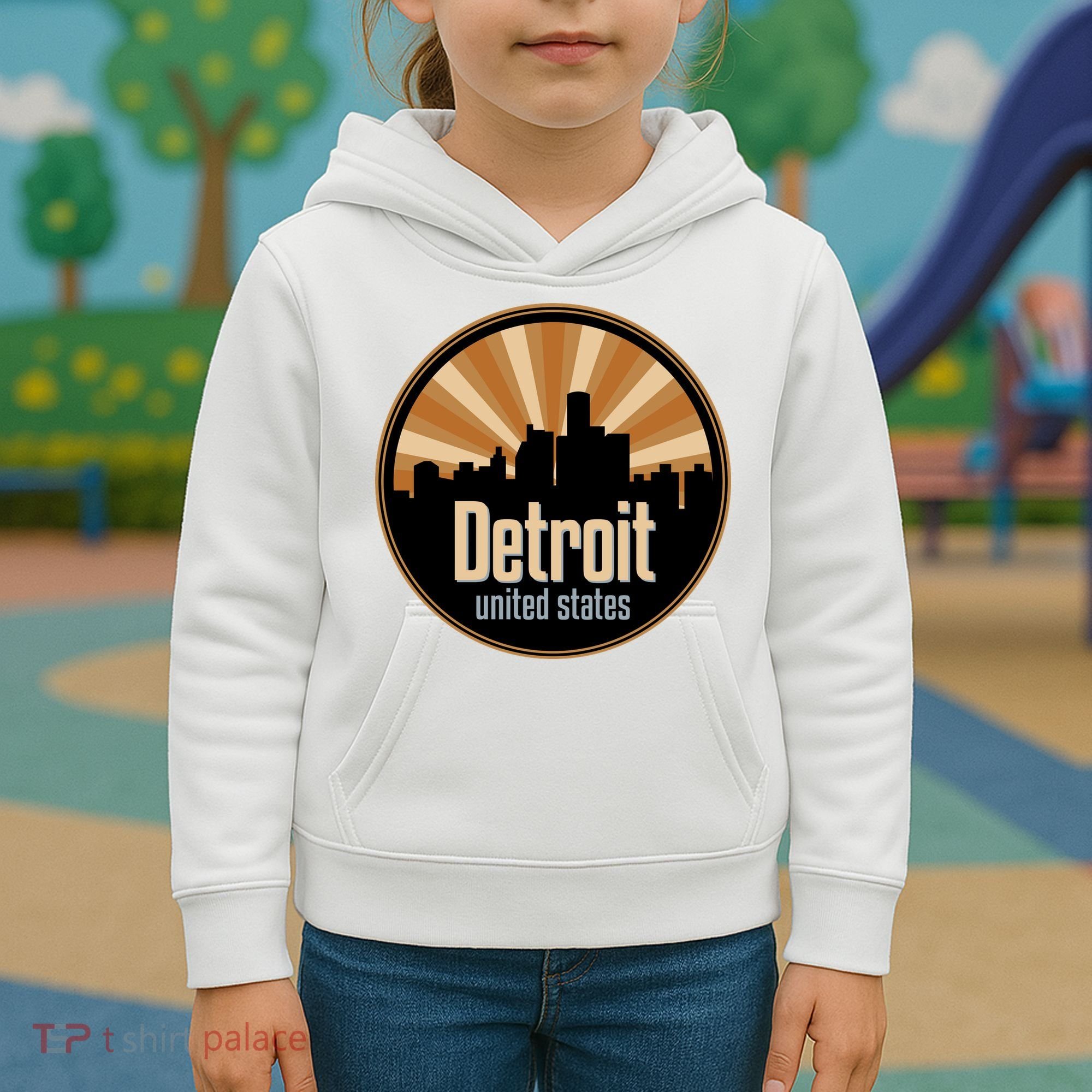 Detroit Record Label Skyline Symbol Kids Hoodie