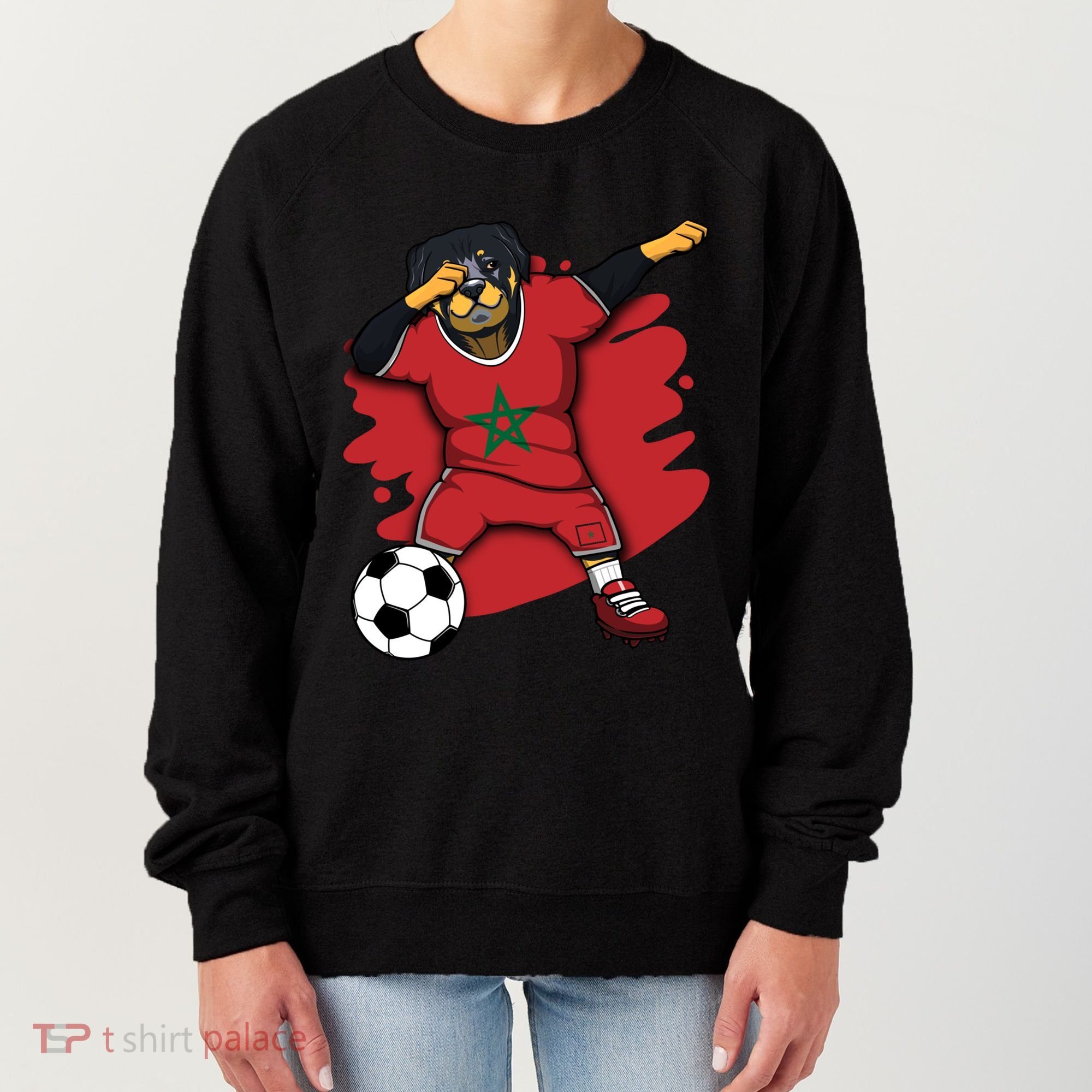 Dabbing Rottweiler Morocco Soccer Fans Jersey Moroccan Sport Great Gift Women's Sweatshirt