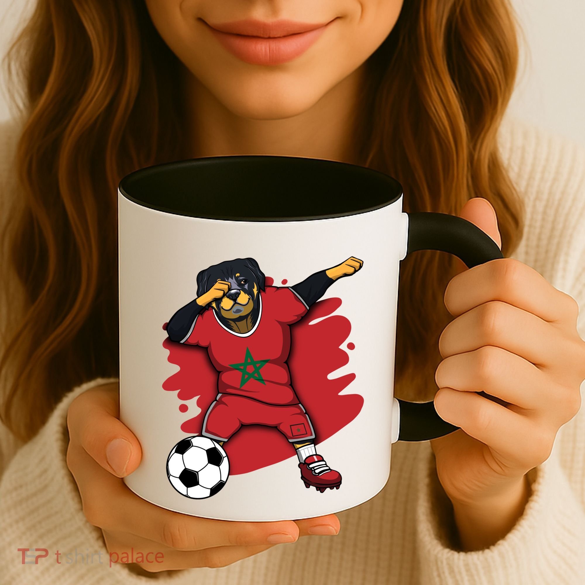 Dabbing Rottweiler Morocco Soccer Fans Jersey Moroccan Sport Great Gift Coffee Mug