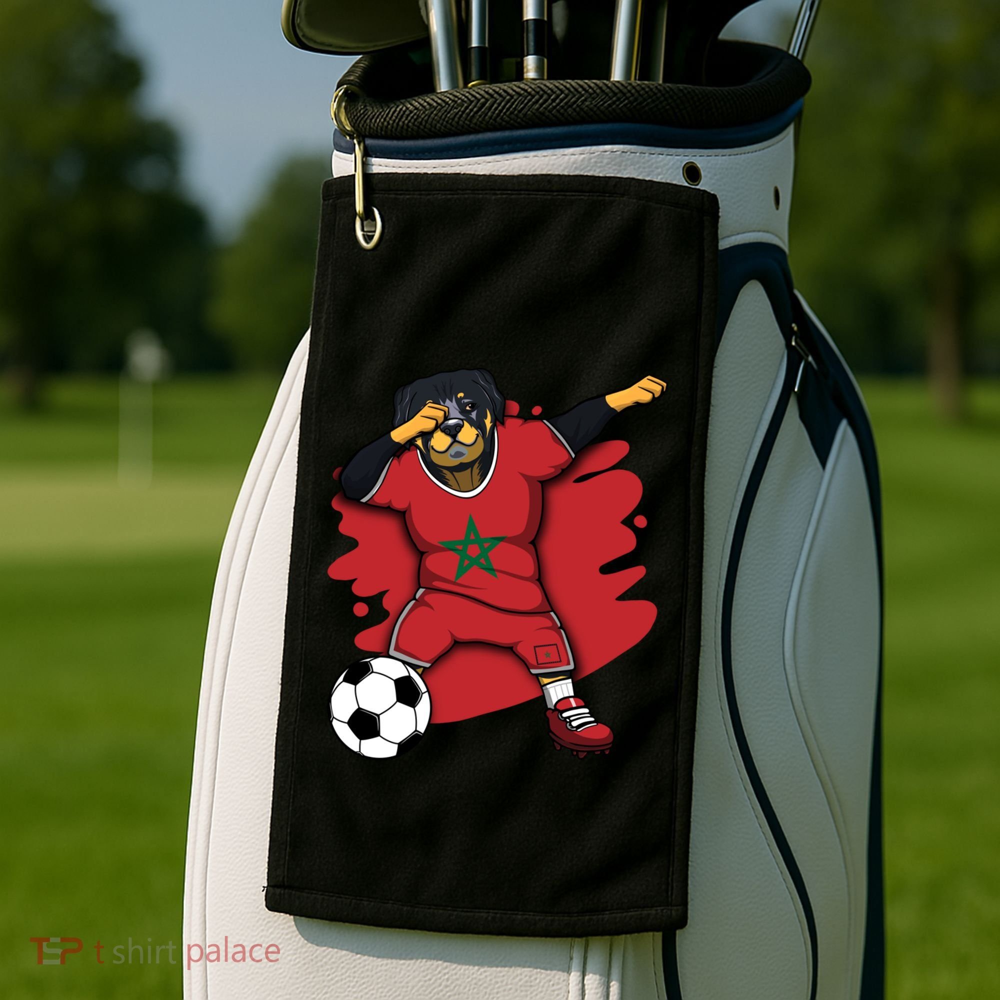 Dabbing Rottweiler Morocco Soccer Fans Jersey Moroccan Sport Great Gift Golf Towel