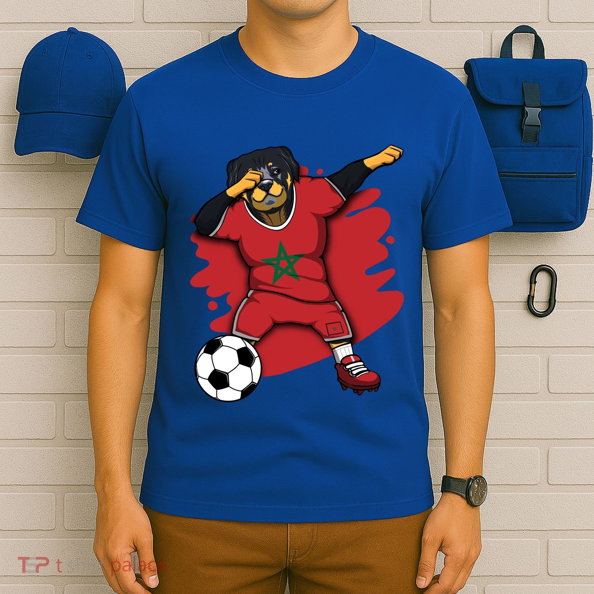 Dabbing Rottweiler Morocco Soccer Fans Jersey Moroccan Sport Great Gift T-Shirt