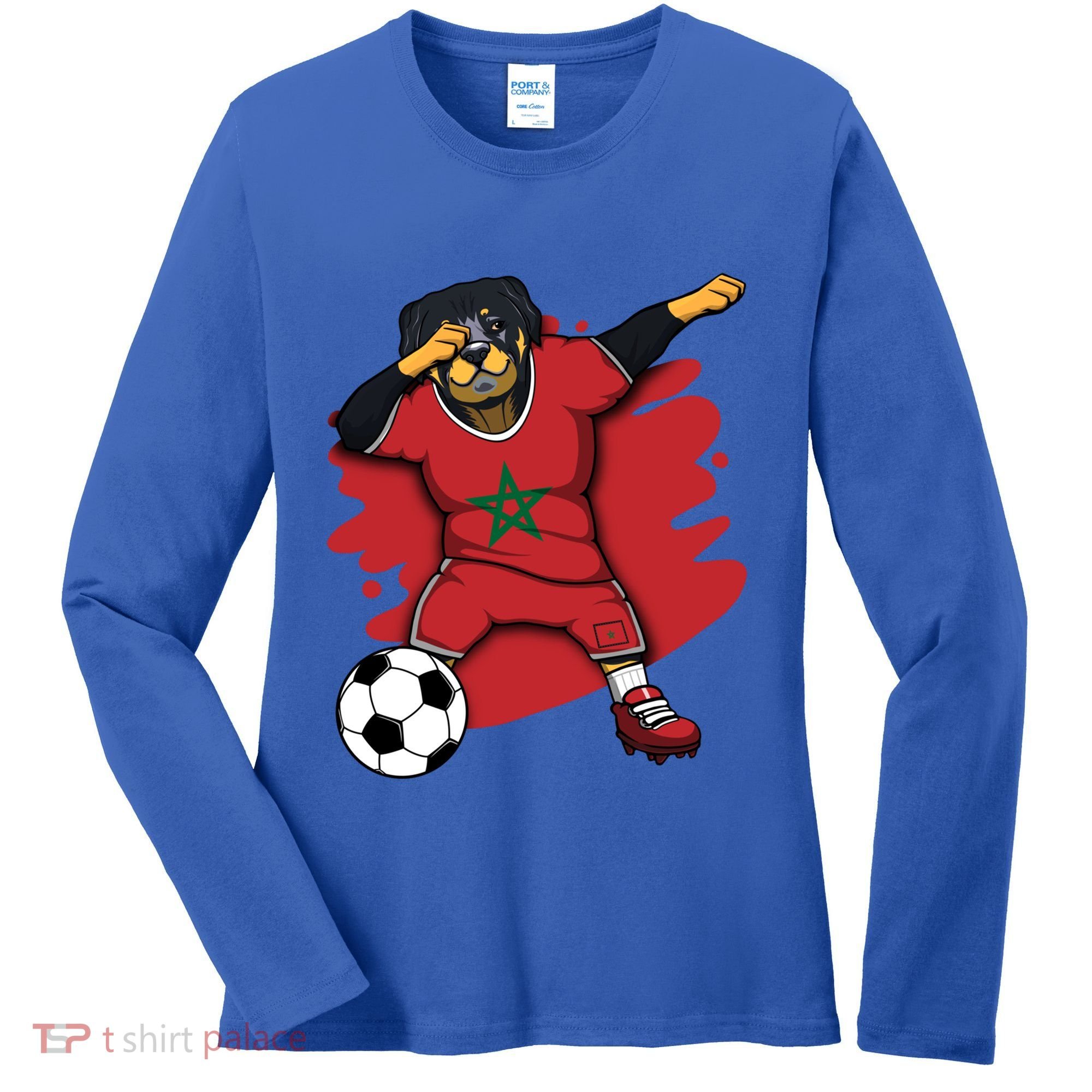 Dabbing Rottweiler Morocco Soccer Fans Jersey Moroccan Sport Great Gift Women's Long Sleeve Shirt