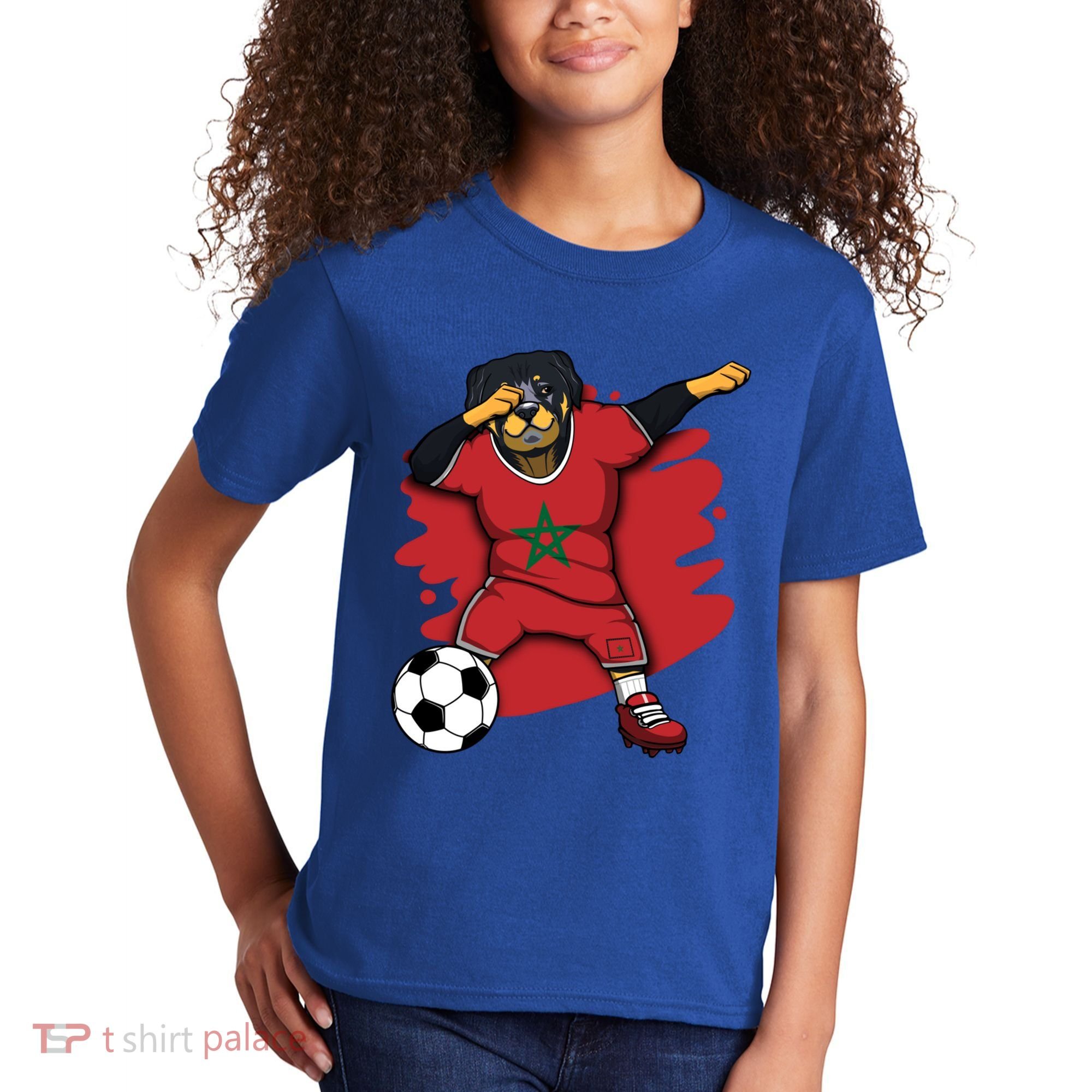 Dabbing Rottweiler Morocco Soccer Fans Jersey Moroccan Sport Great Gift Kids T-Shirt