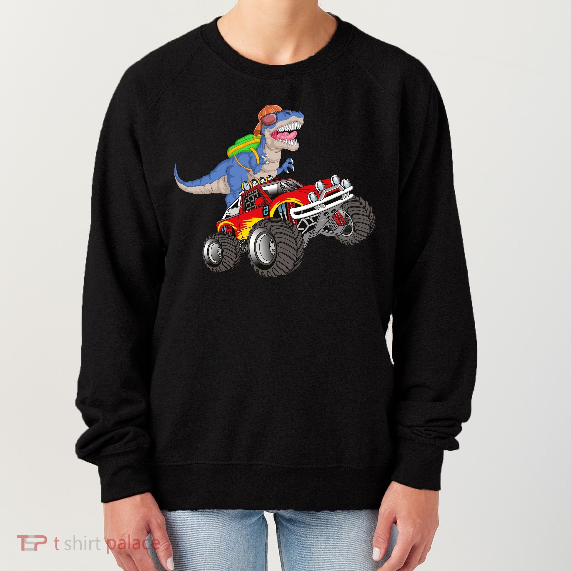 Dinosaur Riding Monster Truck Women's Sweatshirt