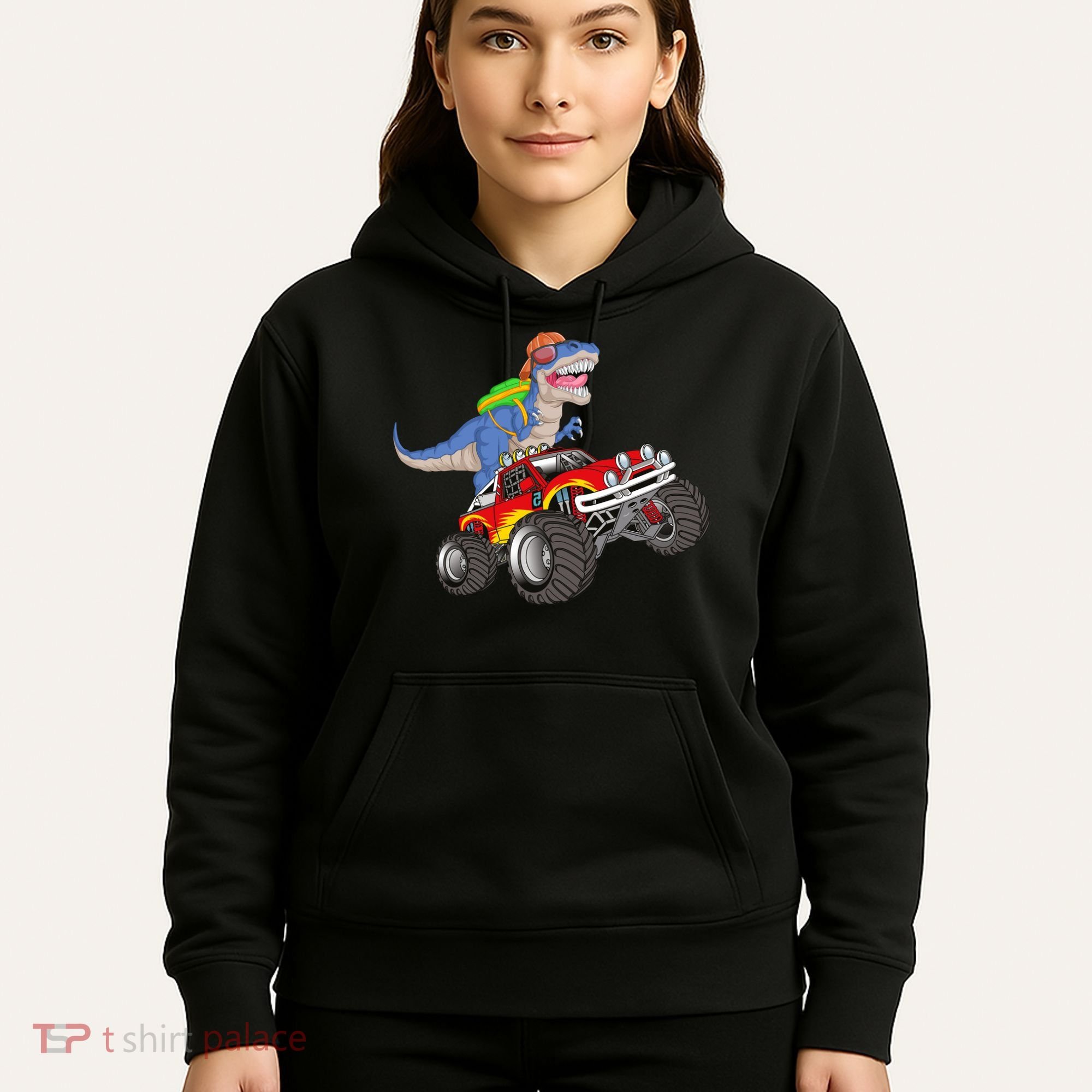 Dinosaur Riding Monster Truck Hoodie