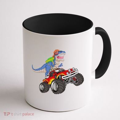 Dinosaur Riding Monster Truck Coffee Mug back