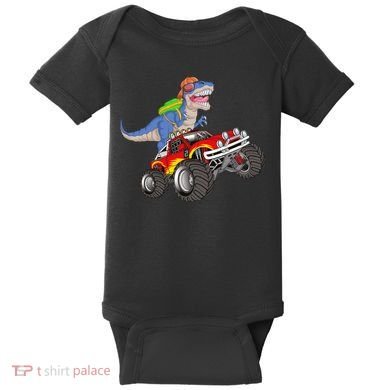 Dinosaur Riding Monster Truck Baby Bodysuit