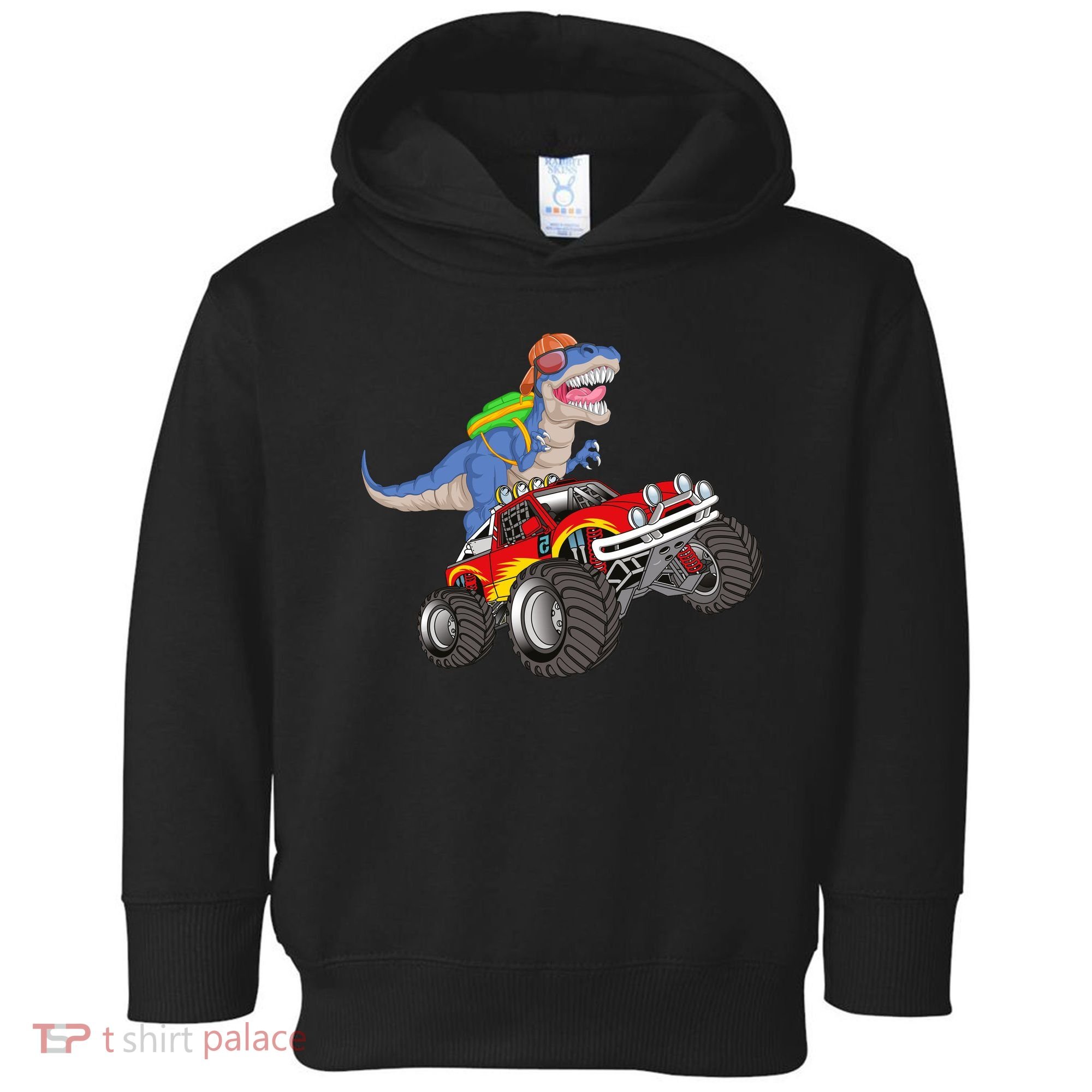 Dinosaur Riding Monster Truck Toddler Hoodie