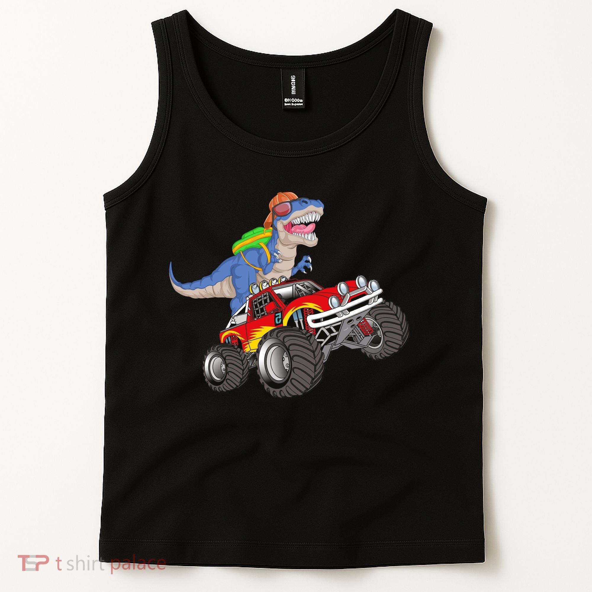 Dinosaur Riding Monster Truck Tank Top