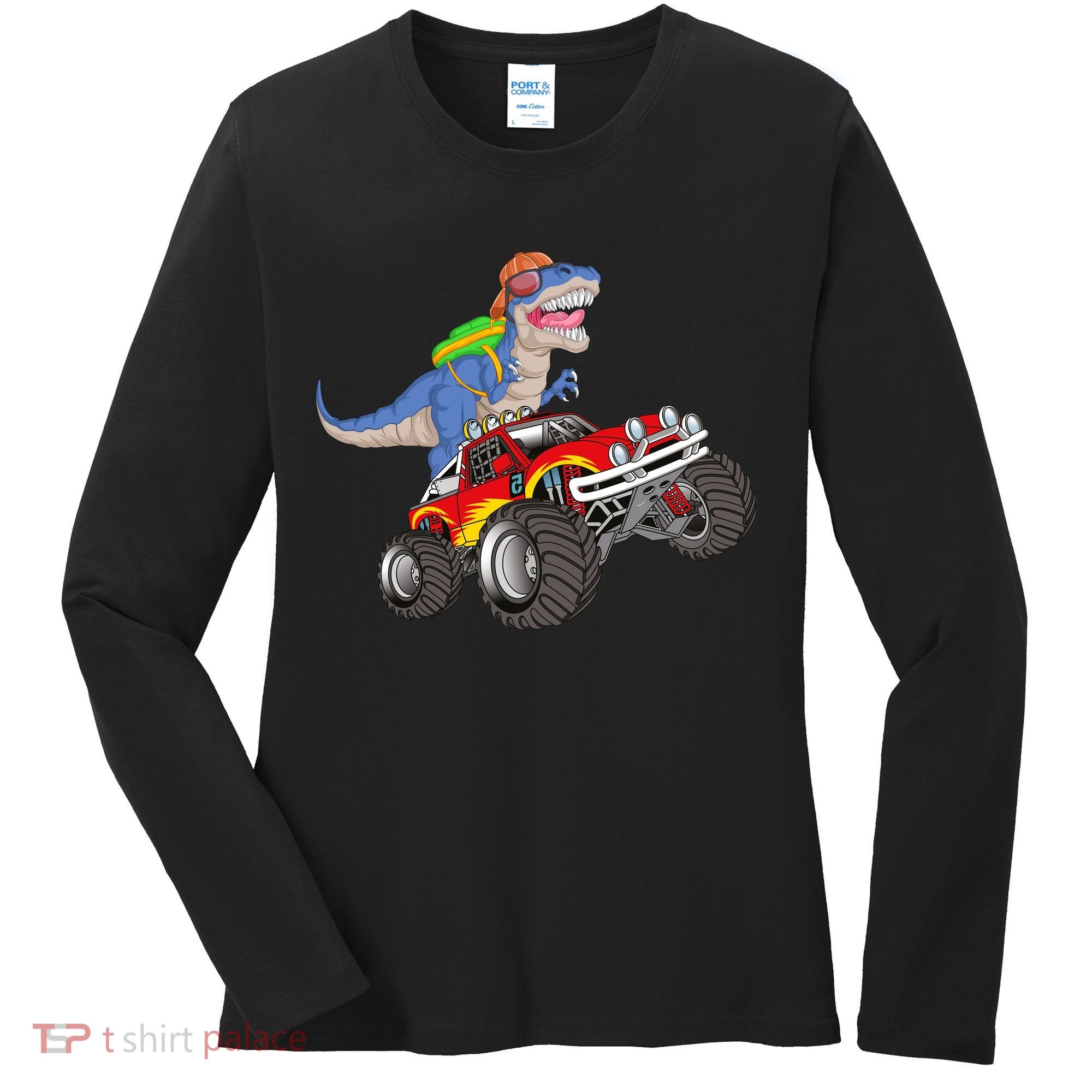 Dinosaur Riding Monster Truck Women's Long Sleeve Shirt