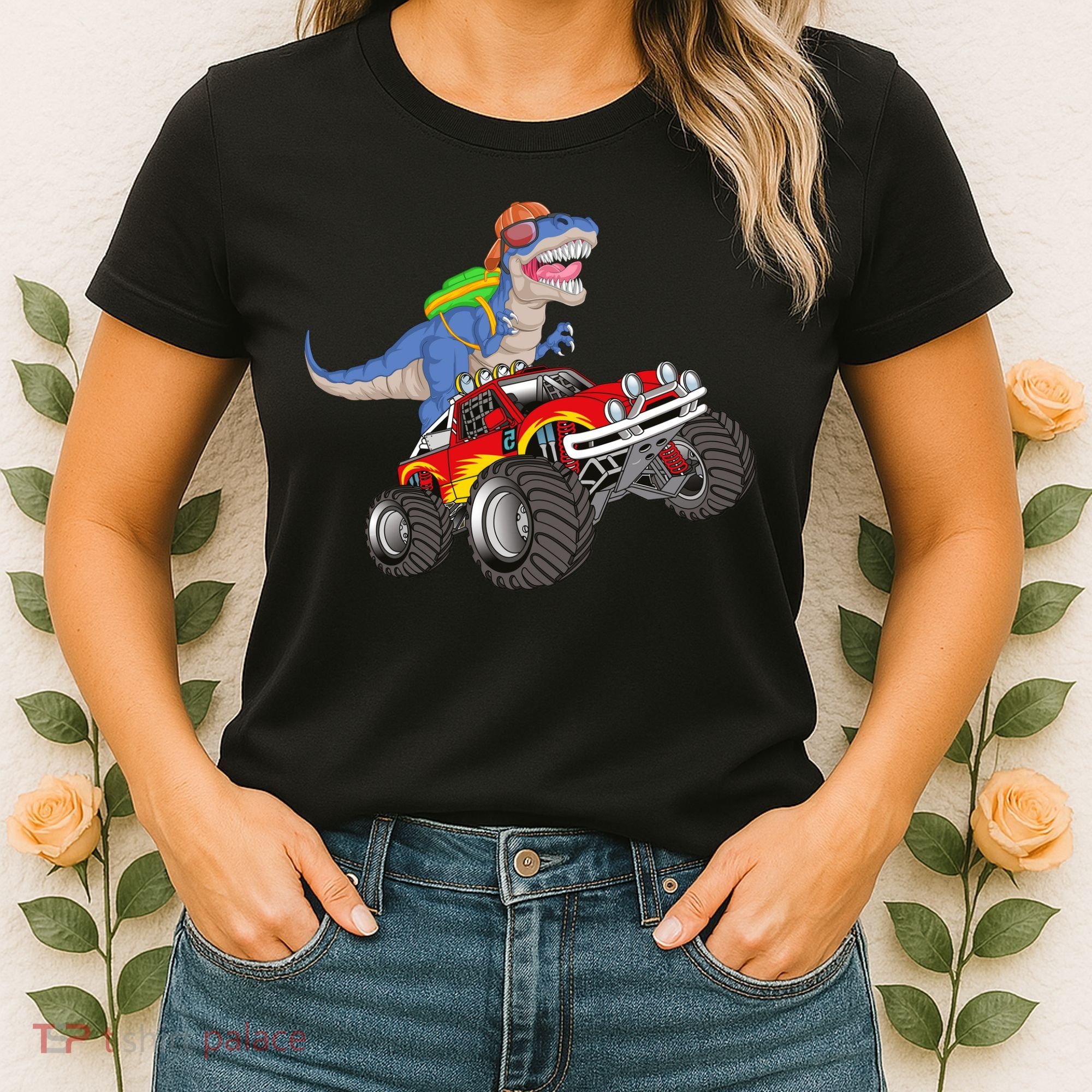 Dinosaur Riding Monster Truck Women's T-Shirt