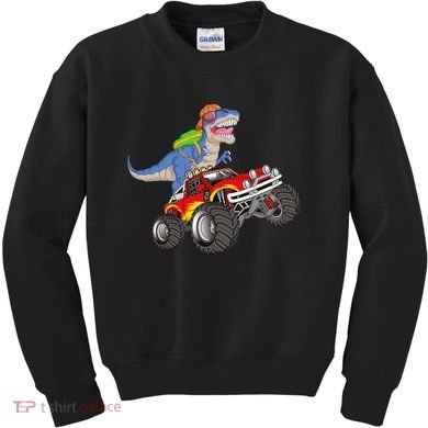 Dinosaur Riding Monster Truck Kids Sweatshirt