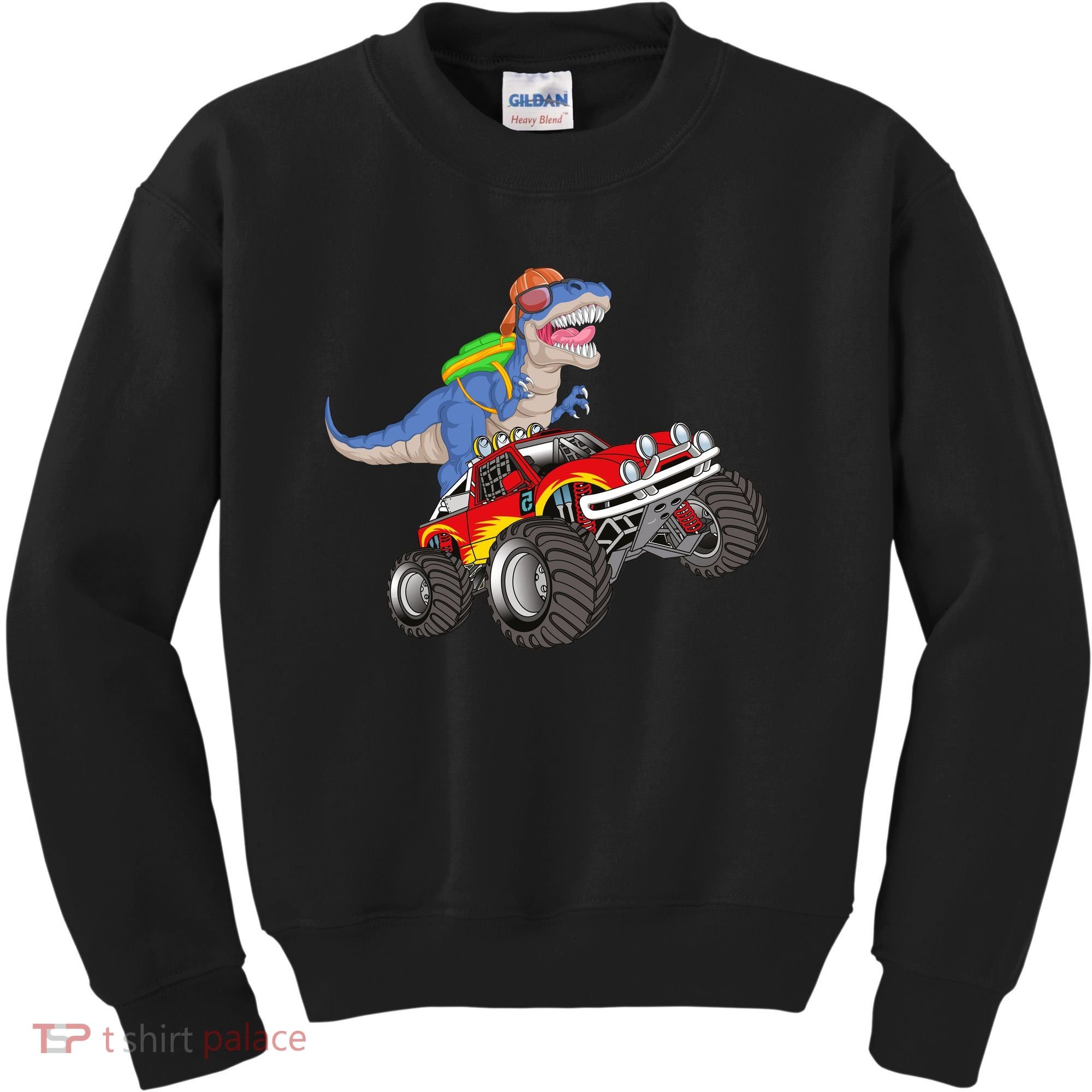 Dinosaur Riding Monster Truck Kids Sweatshirt