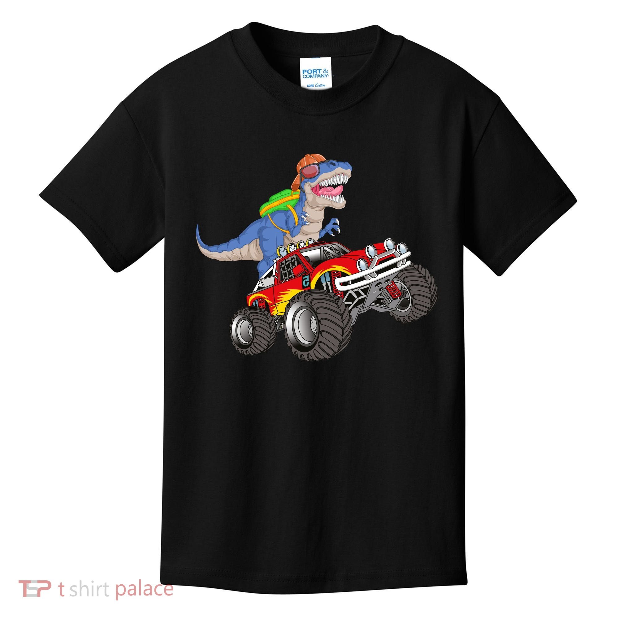 Dinosaur Riding Monster Truck Kids T-Shirt
