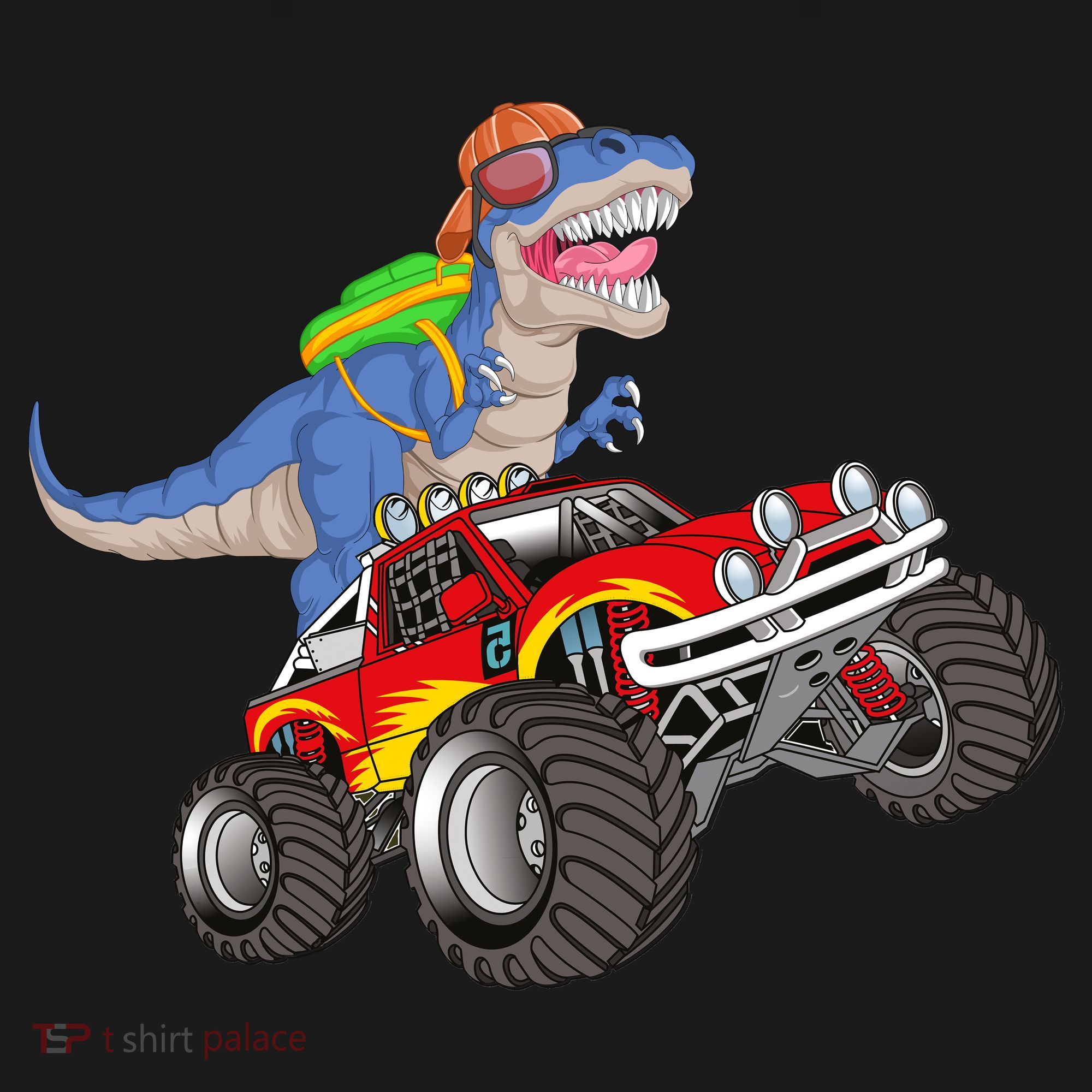 Dinosaur Riding Monster Truck Kids T-Shirt